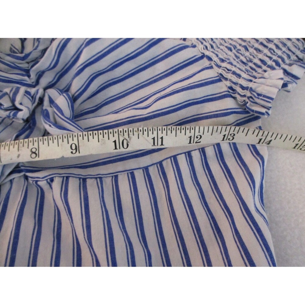 Bebe Girls Top Size XL Blue Striped Short Sleeve V Neck Cute - Picture 5 of 5